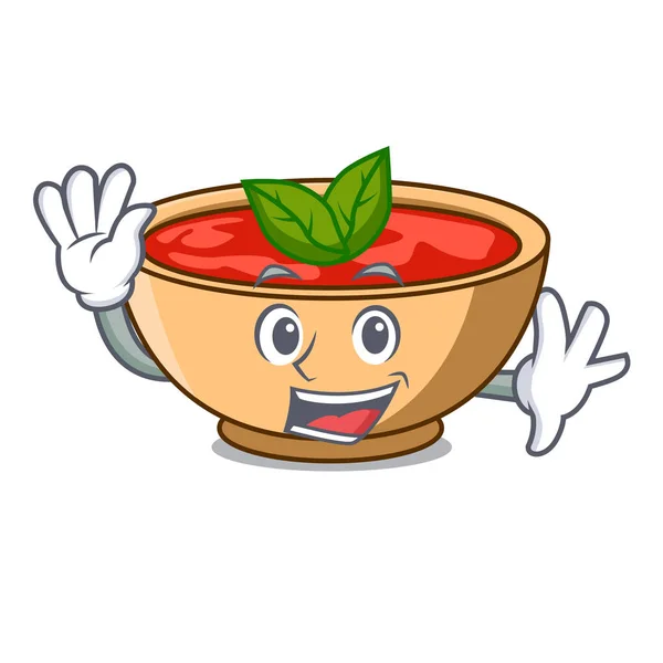 Domates çorbası karakter karikatür sallayarak — Stok Vektör
