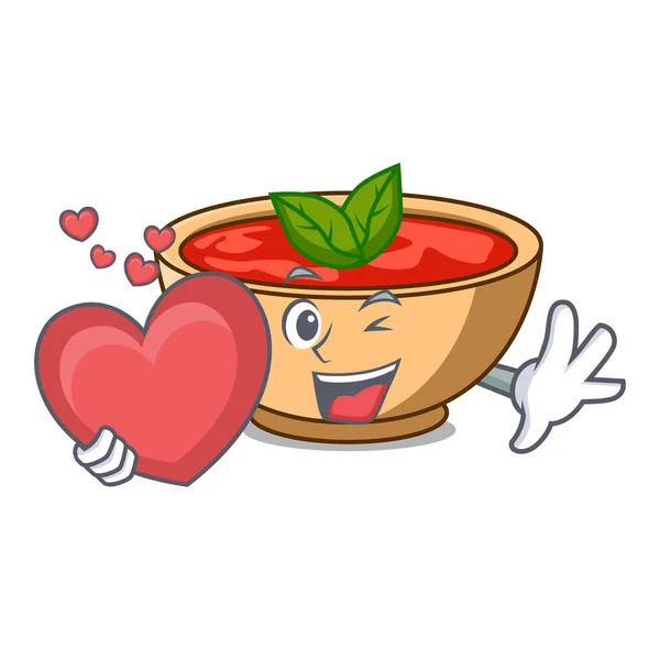 Mit Herz Tomatensuppe Charakter Cartoon — Stockvektor