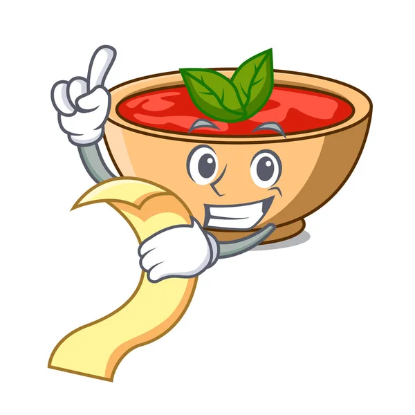 Med menyn tomat soppa karaktär tecknad — Stock vektor