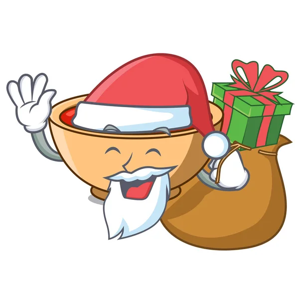 Santa con regalo sopa de tomate personaje de dibujos animados — Archivo Imágenes Vectoriales