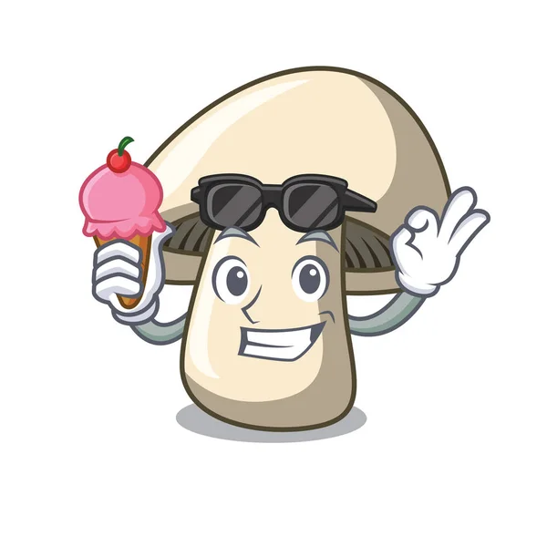 Con helado champiñón carácter de la seta de dibujos animados — Vector de stock