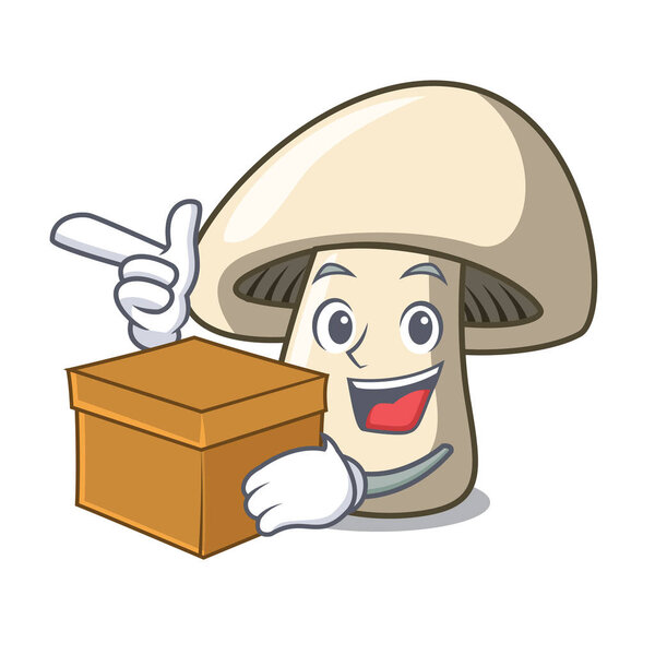 With box champignon mushroom character cartoon