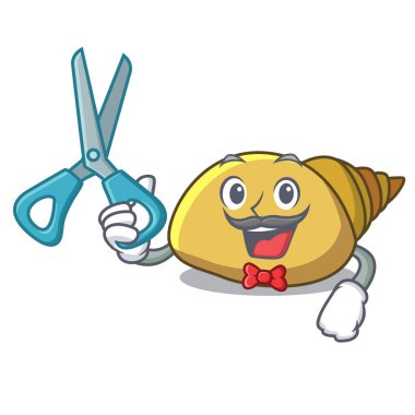 Yumuşakça kabuğu karakter karikatür vektör çizim berber