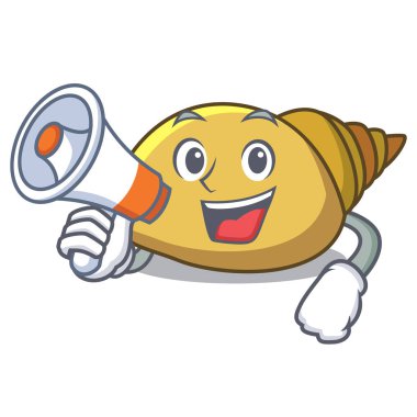 Megafon yumuşakça kabuğu karakter karikatür vektör çizim ile