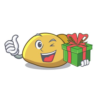 Hediye yumuşakça kabuğu maskot karikatür vektör çizim ile