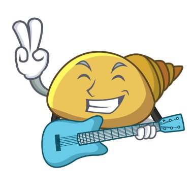 Gitar yumuşakça kabuğu maskot karikatür vektör çizim ile
