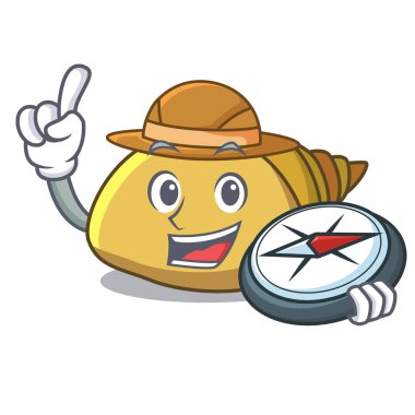 Explorer yumuşakça kabuğu maskot karikatür vektör çizim
