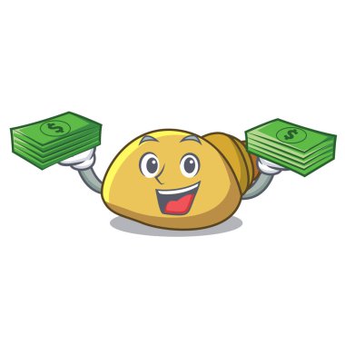 Para çantası yumuşakça kabuğu maskot karikatür vektör çizim ile