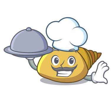 Şef gıda yumuşakça kabuğu maskot karikatür vektör çizim ile