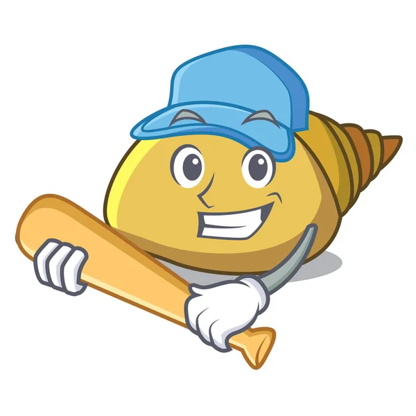 Jogando Baseball Molusco Shell Personagem Cartoon Vetor Ilustração — Vetor de Stock
