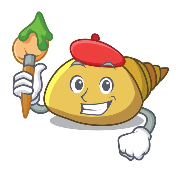 Artista Molusco Shell Personagem Cartoon Vetor Ilustração — Vetor de Stock
