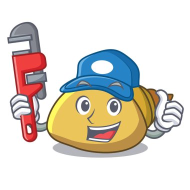 Tesisatçı yumuşakça kabuğu maskot karikatür vektör çizim