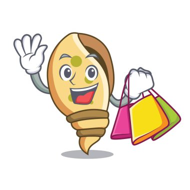 Deniz kabuğu karakter karikatür vektör çizim alışveriş