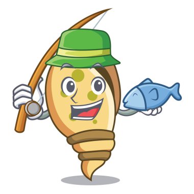 Balıkçılık deniz kabuğu maskot karikatür vektör çizim