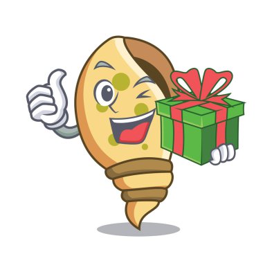 Hediye deniz kabuğu maskot karikatür vektör çizim ile