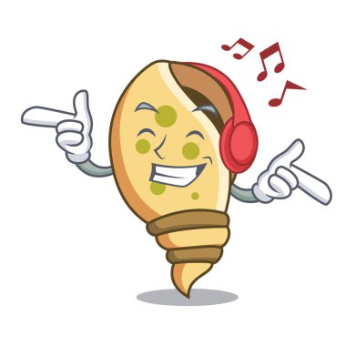 Dinleme müzik deniz kabuğu maskot karikatür vektör çizim