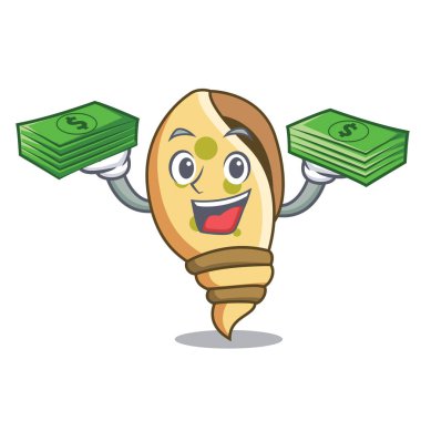 Para çantası deniz kabuğu maskot karikatür vektör çizim ile