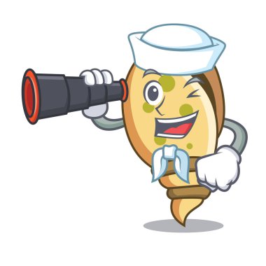 Denizci binoküler deniz kabuğu maskot karikatür ile