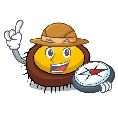 Explorer deniz kestanesi maskot karikatür vektör çizim