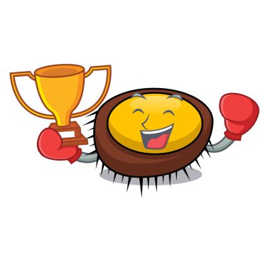 Kazanan deniz kestanesi maskot karikatür vektör çizim boks