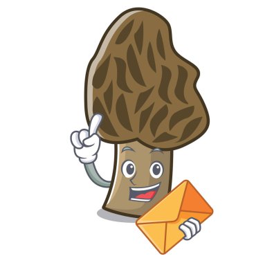 Zarf morel mantarlı karakter karikatür ile