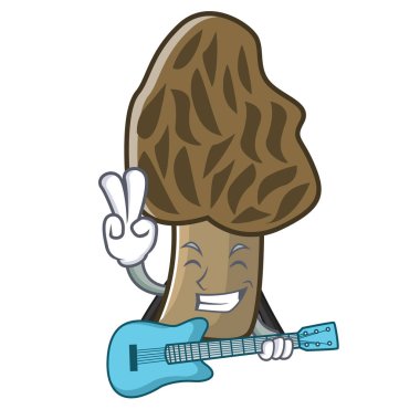 Gitar morel mantarlı maskot karikatür ile
