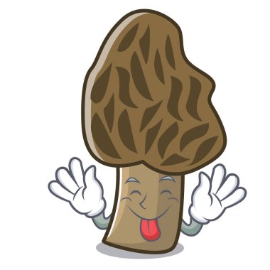 Morel mantarlı maskot karikatür dil
