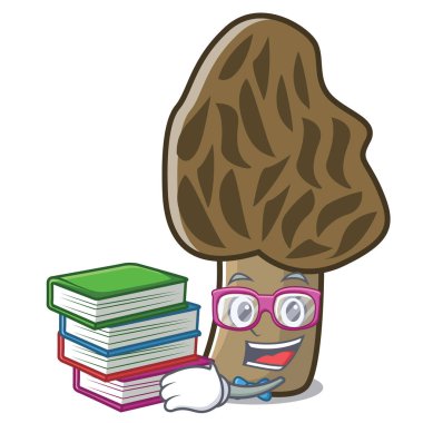 Öğrenci kitap morel mantarlı maskot karikatür ile