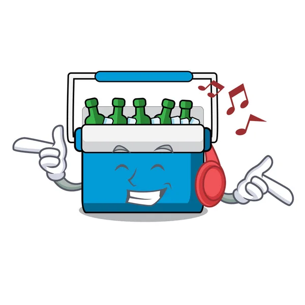 Écouter de la musique sac congélateur mascotte dessin animé — Image vectorielle