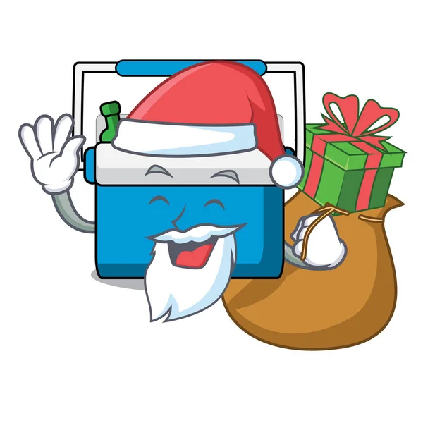 Noel Baba hediye dondurucu çanta maskot karikatür ile — Stok Vektör