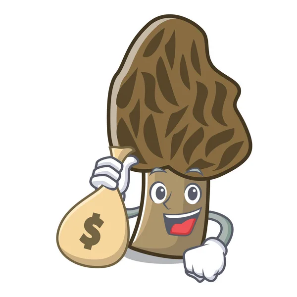 Dengan tas uang morel karakter jamur kartun - Stok Vektor