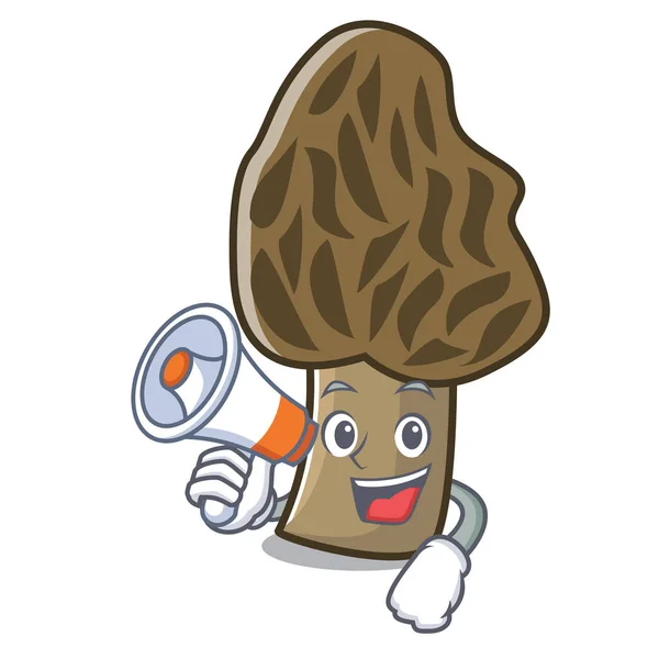 Dengan kartun karakter jamur morel megafon - Stok Vektor