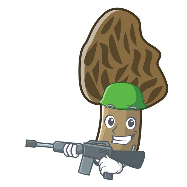 Exército morel cogumelo personagem cartoon — Vetor de Stock