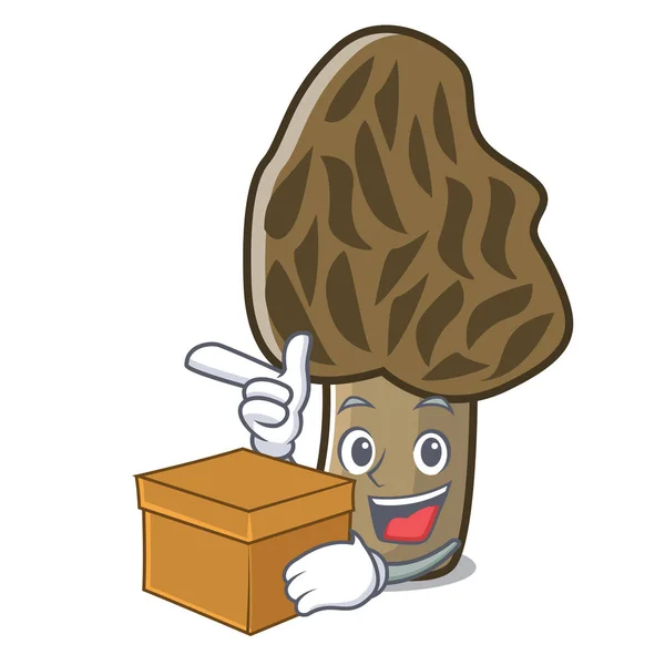 Dengan kotak morel karakter jamur kartun - Stok Vektor