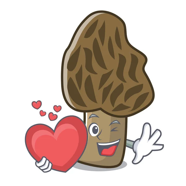 Avec coeur morel champignon mascotte dessin animé — Image vectorielle