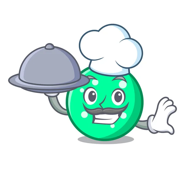 Chef con la mascota círculo de alimentos estilo de dibujos animados — Vector de stock