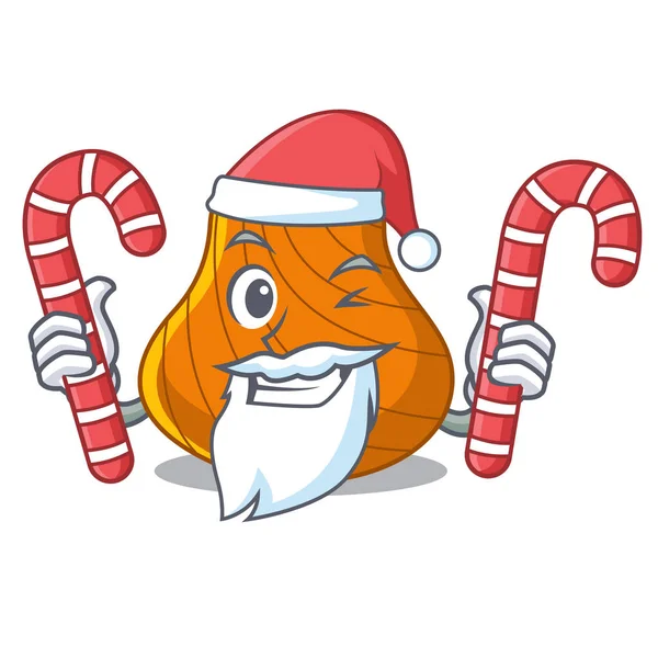 Santa con caramelo duro mascota de la cáscara de dibujos animados — Vector de stock
