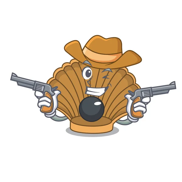 Guscio Cowboy Con Perla Personaggio Cartone Animato Vettoriale Illustrazione — Vettoriale Stock