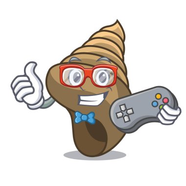 Oyun sarmal kabuk maskot karikatür vektör çizim