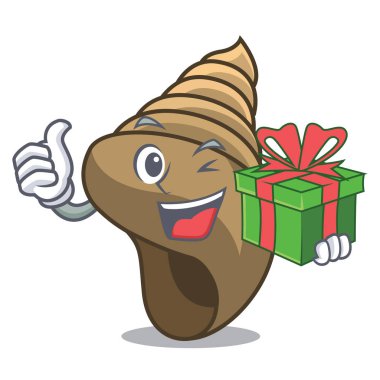 Hediye sarmal kabuk maskot karikatür vektör çizim ile