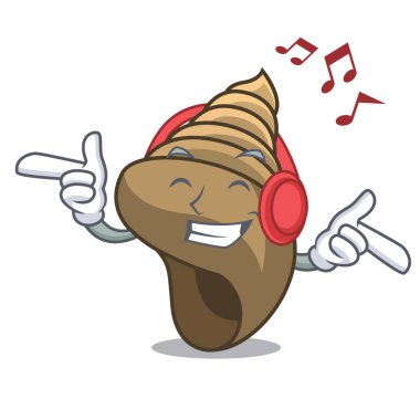 Dinleme müzik sarmal kabuk maskot karikatür vektör çizim