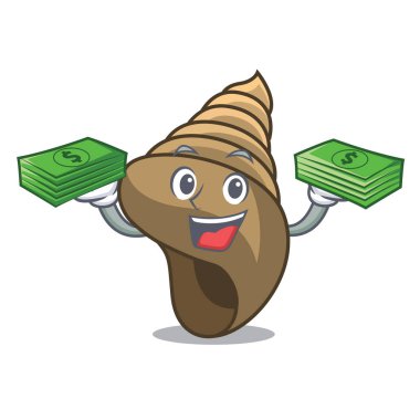 Para çantası sarmal kabuk maskot karikatür vektör çizim ile