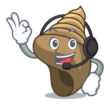 Kulaklık sarmal kabuk maskot karikatür vektör çizim ile