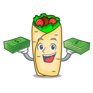 Para çantası börek maskot karikatür tarzı vektör çizim ile