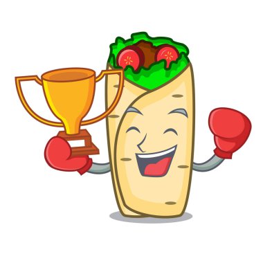 Boks şampiyonu börek maskot karikatür tarzı vektör çizim