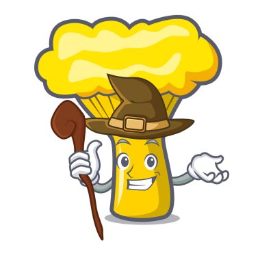 Cadı Cantharellus cibarius mantar maskot karikatür vektör çizim