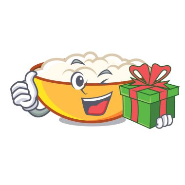 Hediye süzme peynir maskot karikatür vektör çizim ile