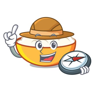 Explorer süzme peynir maskot karikatür vektör çizim