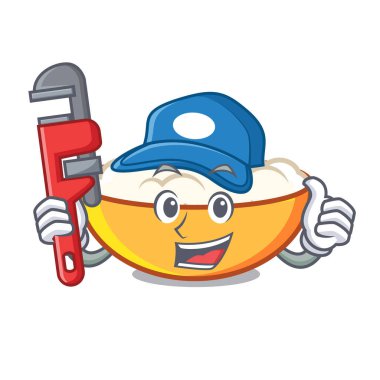 Tesisatçı süzme peynir maskot karikatür vektör çizim