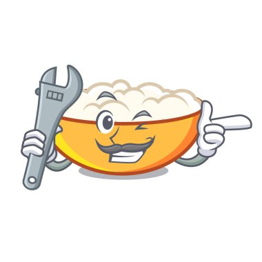 Mekanik süzme peynir maskot karikatür vektör çizim